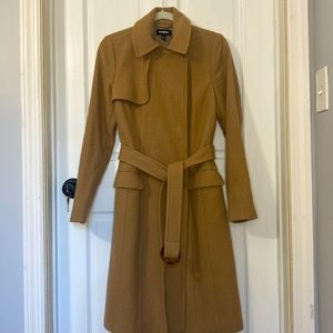 Women’s Express Belted Wool Blend Coat. Size XS in Camel Natural color.